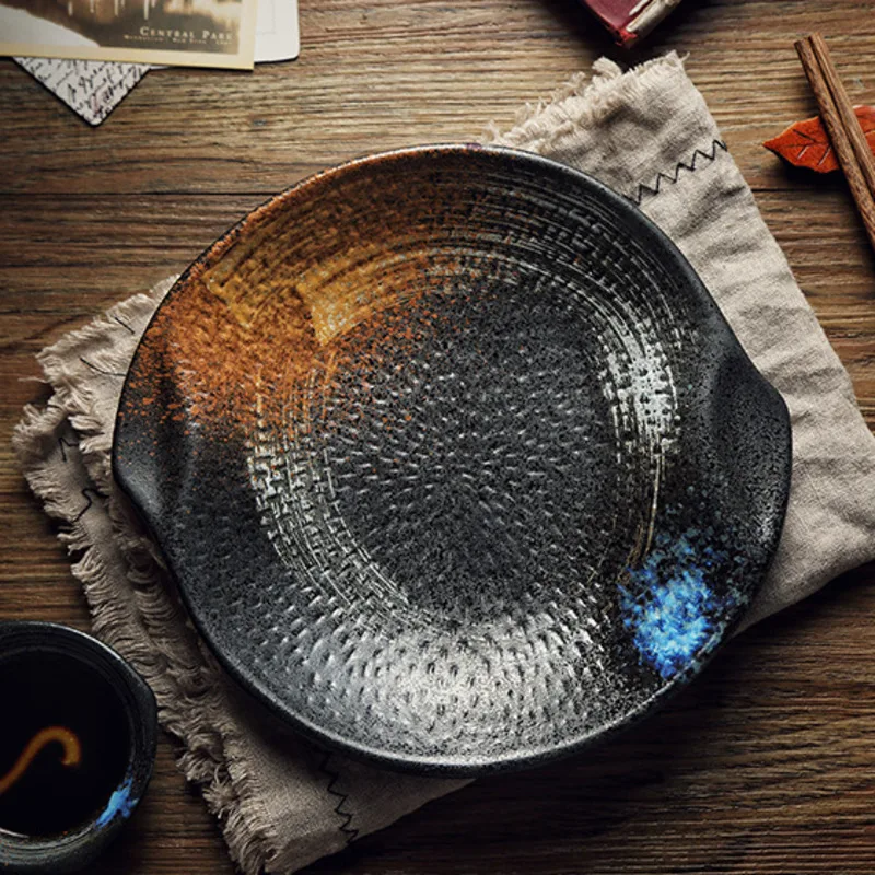 

Japanese And Korean Ceramic Plate Restaurant Plate Fruit Salad Plate Flat Plate Double Ear Plate Japanese Sushi Plate