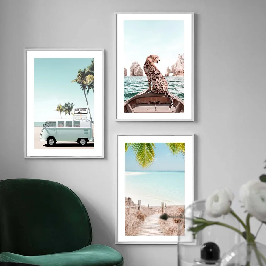 Пляжная доска для серфинга с леопардовым принтом настенная Картина на холсте