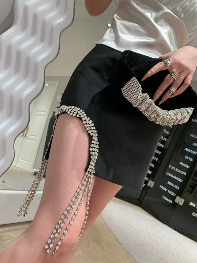 

Fashion Classic 22 luxury designer Galaxy Rhinestone Tassel Skirt Skirt Skirt Summer Women 2022 New High Waist A-line Skirt