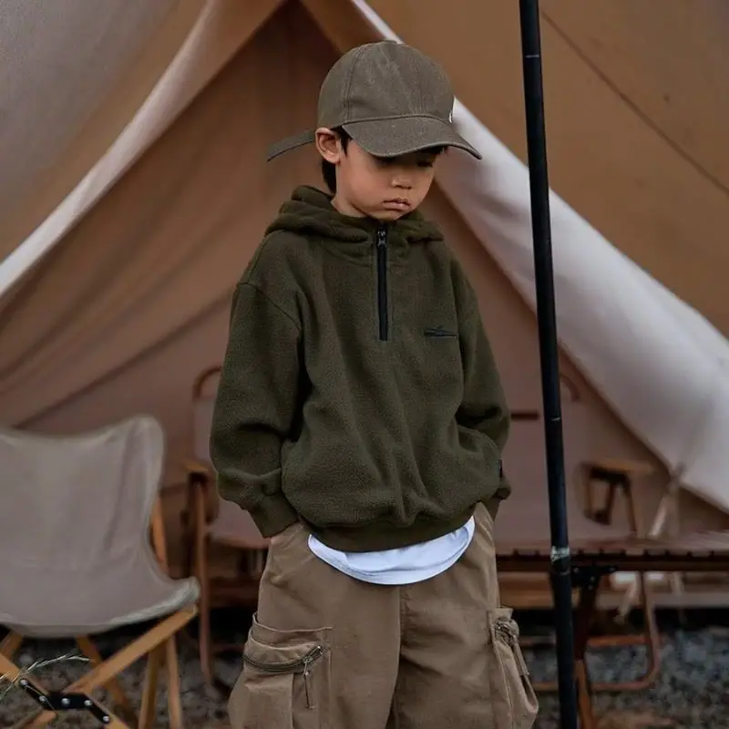 

Children Autumn And Winter Loose Vintage Fleece Easy Matching Hoodies Tops For 3-14 Years Teenage Boys Kids Clothes