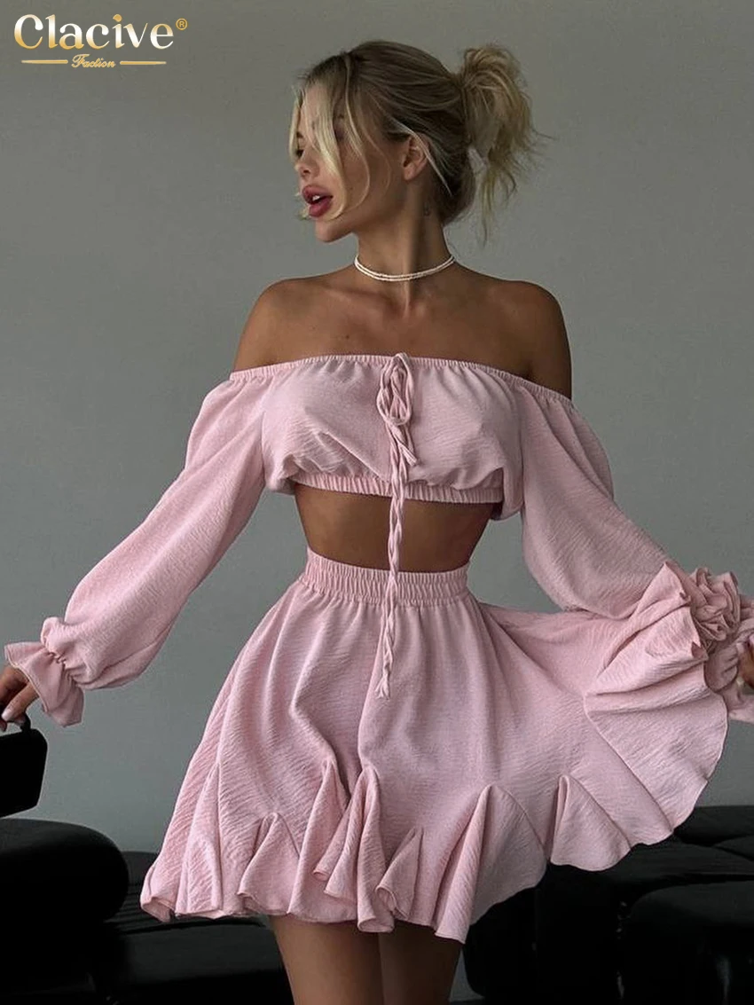 Clacive Fashion Свободные белые комплекты из 2 предметов Женский наряд 2025 Элегантный