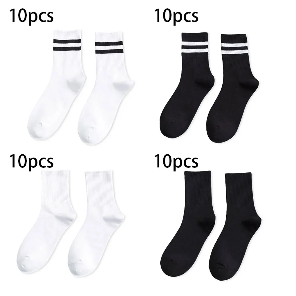 

10 пар классных и удобных женских спортивных носков для повседневной носки в сочетании с черно-белыми полосками или однотонными цветами