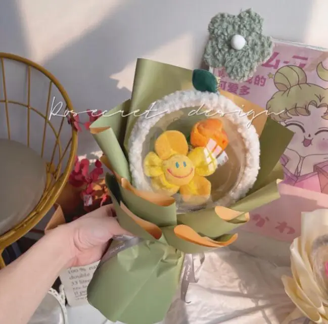 

Sunflowers Rose Hand Tied Bouquet Cartoon Plush Sunflower Bouquet Valentine Birthday Christmas Valentine's Day Gifts