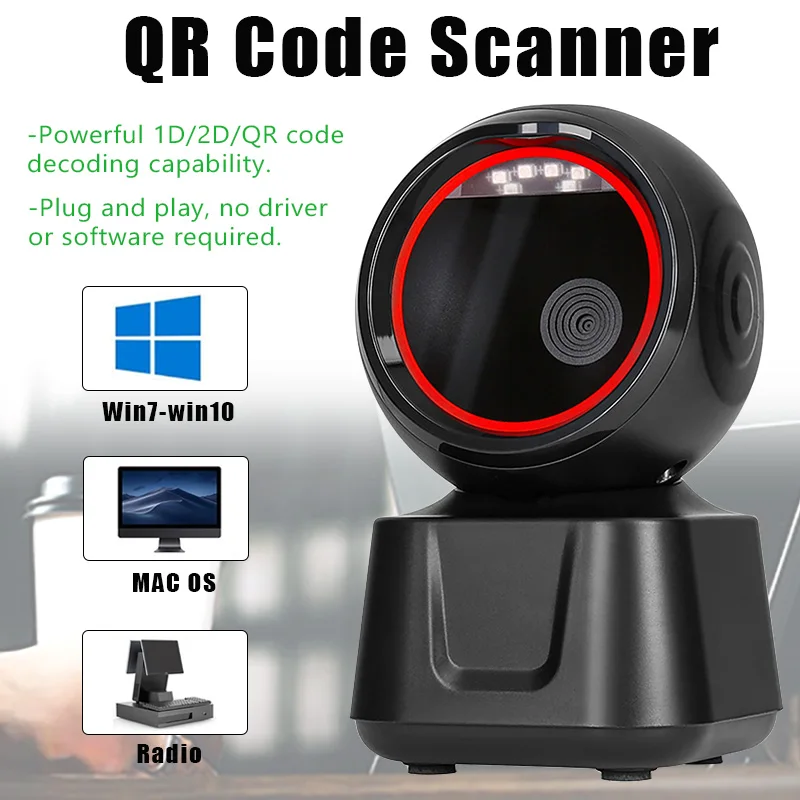 Фото 1D 2D считыватель QR-кодов USB всенаправленный высокоскоростной прецизионный сканер логистика супермаркет идентификатор штрих-кода для супермаркета №1