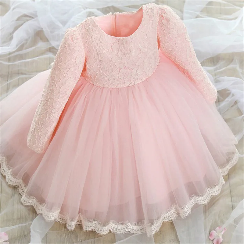

Baby Girl Pink Dress Elegant Princess Dress Winter Long Sleeves Toddler Ball Gowns Christening Gowns Infant Vestido For 0-2Yrs
