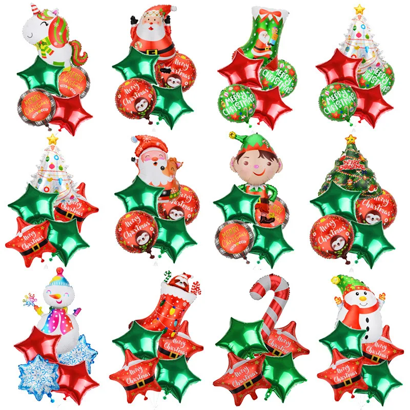 

5PCS Merry Christmas Foil Balloons Elk Santa Snowman Cane Ballons For Xmas Party Home Decoration Globos Navidad New Year Gifts