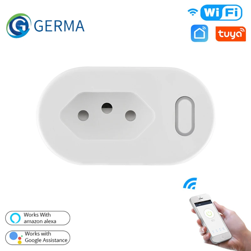 GERMA Бразилия 16A Tuya WiFi умная вилка с монитором питания Smart Life APP розетка работает для