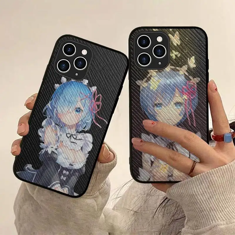 

RE ZERO Ram Rem Anime Phone Case Hard Leather Case for iPhone 11 12 13 Mini Pro Max 8 7 Plus SE 2020 X XR XS Coque