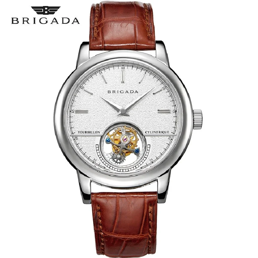

BRIGADA Automatic Tourbillon Watch Men Original Seagull ST8002 Movement 1963 Male Mechanical Leather Wristwatch Fashion Luxury