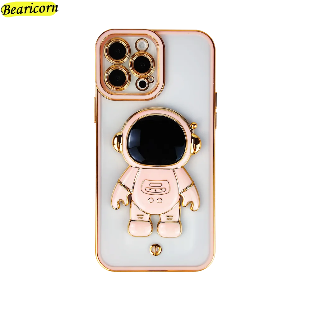 Plating Astronaut Stand Phone Case For Realme C11 C12 C15 C20A C21Y C25S C25 C31 C35 Q3i Q5 V13 5G V23 V25 Lens Protection Cover