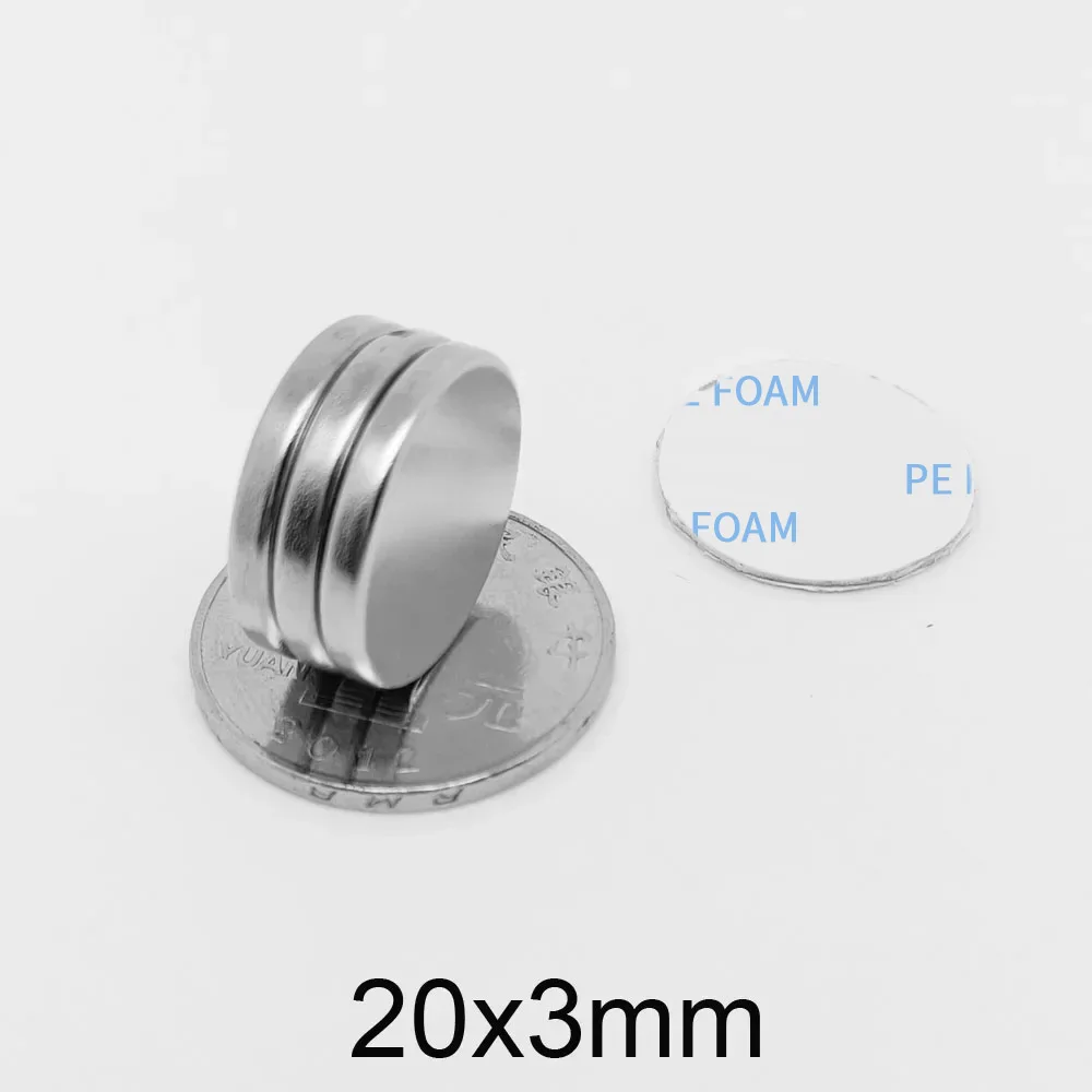 Круглый Мощный магнит 20 х3 с двухсторонней клейкой лентой 3 м дисковый