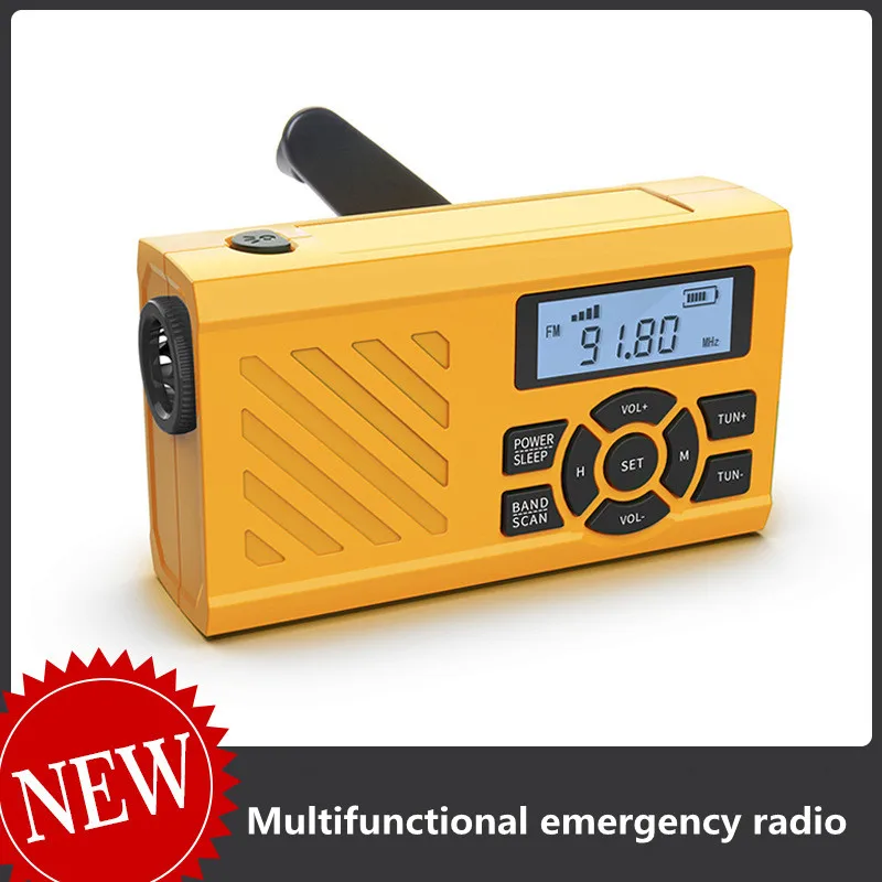 

Полнодиапазонное аварийное радио FM/AM/SW, фонарик с ручным приводом, ЖК-дисплей, функция отображения времени, Мобильный Внешний аккумулятор