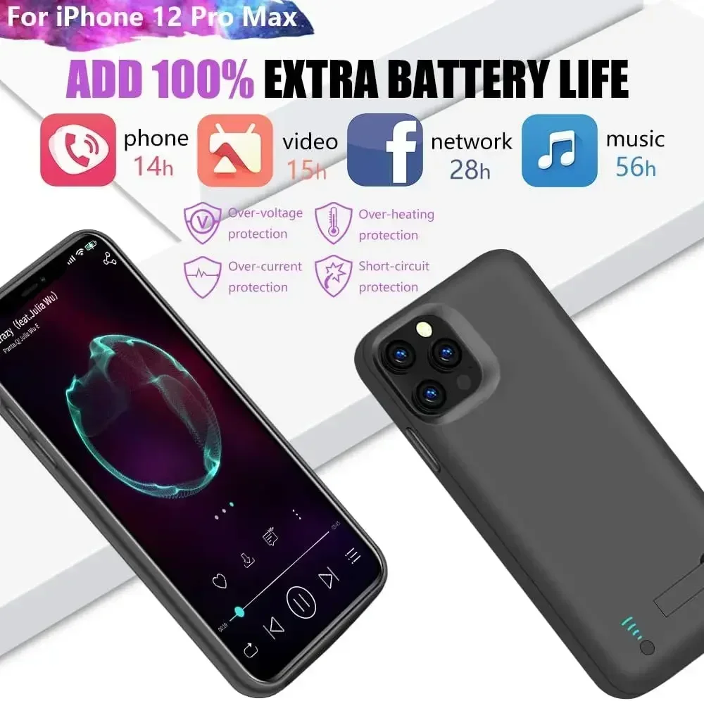 Фото Модный портативный чехол-аккумулятор 10000 мАч для iPhone 12 Pro Max, 12 Mini, 13 Pro Max, зарядное устройство-накладка для iPhone 12 Pro Max №5