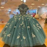 ball gown quinceanera dresses sweet 16 party formal dress 3d flower off shoulder lace applique princess cinderella birthday gown