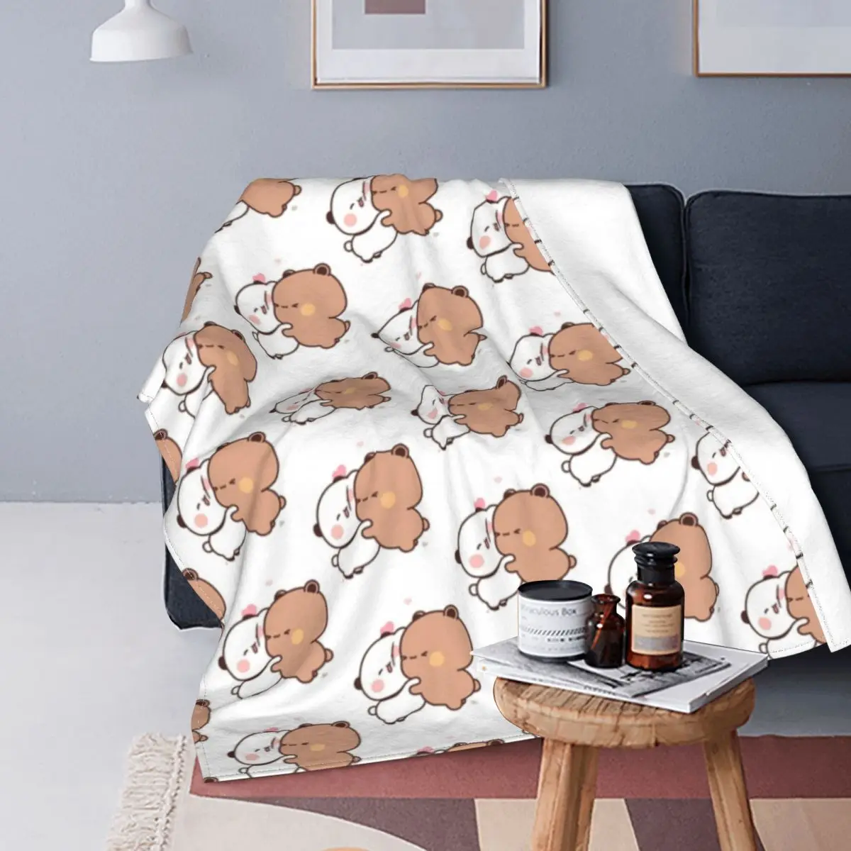 

Face Hug Milk And Mocha Cute Bears Flannel Blanket for kids children cartoon anime Funny Throw Blankets for Home Rug Piece