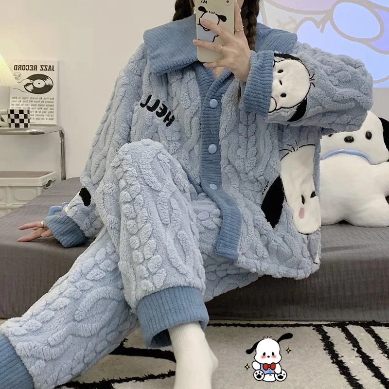 

Sanrios Cinnamoroll Pachacco Soft Coral Velvet Pajamas Pompompurin Winter Thickening Household Clothes Cute Household Clothes