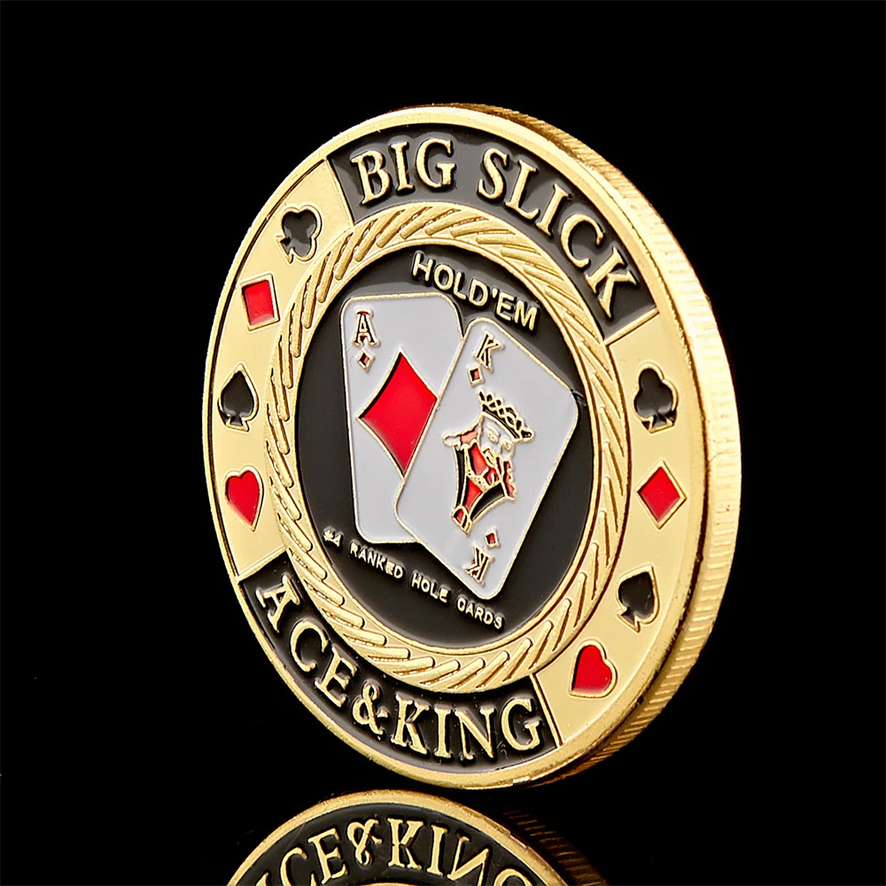 Фишки для покера The Big Slick Ace&ampKing Casino позолоченная монета сувенирная