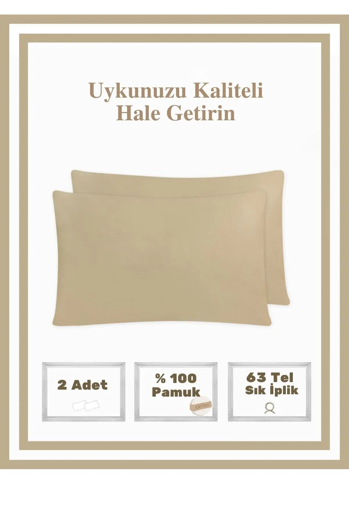 

Plain Cotton 2'li 63 Wire Thread Akfil-poplin 50x70 Cm Pillow cover Cappucino 100 Cotton