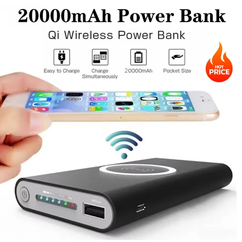 Новый портативный внешний аккумулятор Power Bank емкостью 20000 мАч, беспроводное зарядное устройство Qi PowerBank для iPhone X 8 Plus Samsung S10 S9 S8 Poverbank