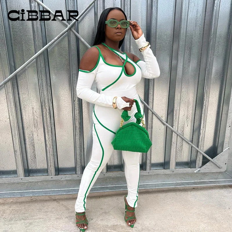 

Асимметричные женские комбинезоны с вырезом CIBBAR Club, уличные модные комбинезоны в стиле пэчворк, сексуальные Осенние Комбинезоны для деколь...
