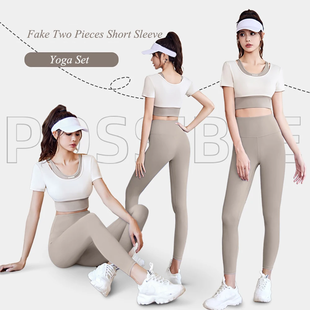 

Gym Set Women Sports Suit Tight High Waist Trousers Butt Lift Autumn And Winter Fitness Running Shockproof Yoga Workout Clothes