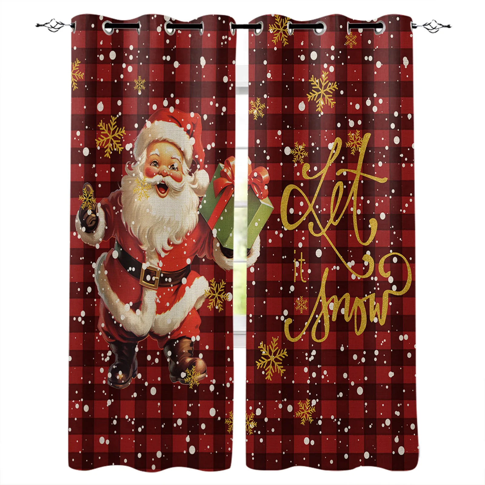 

Christmas Snowflake Santa Claus Window Curtains for Living Room Luxury Bedroom Decor Curtains Kitchen Balcony Drapes