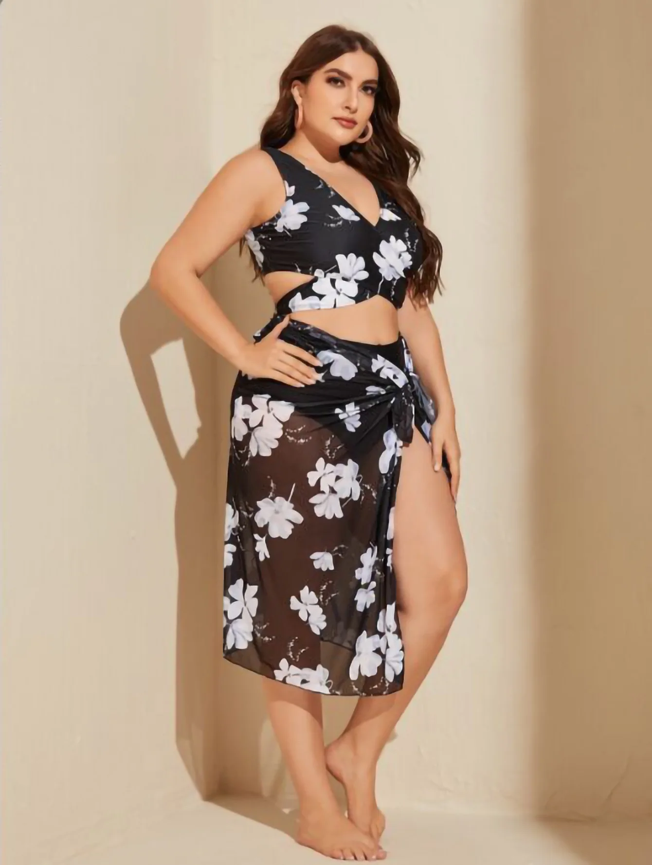 

Summer New Tankini Tummy Control Plus Size L-XXXXL Three Piece Beachwear Conservative Swimsuit Fat Lady Women Swimwear