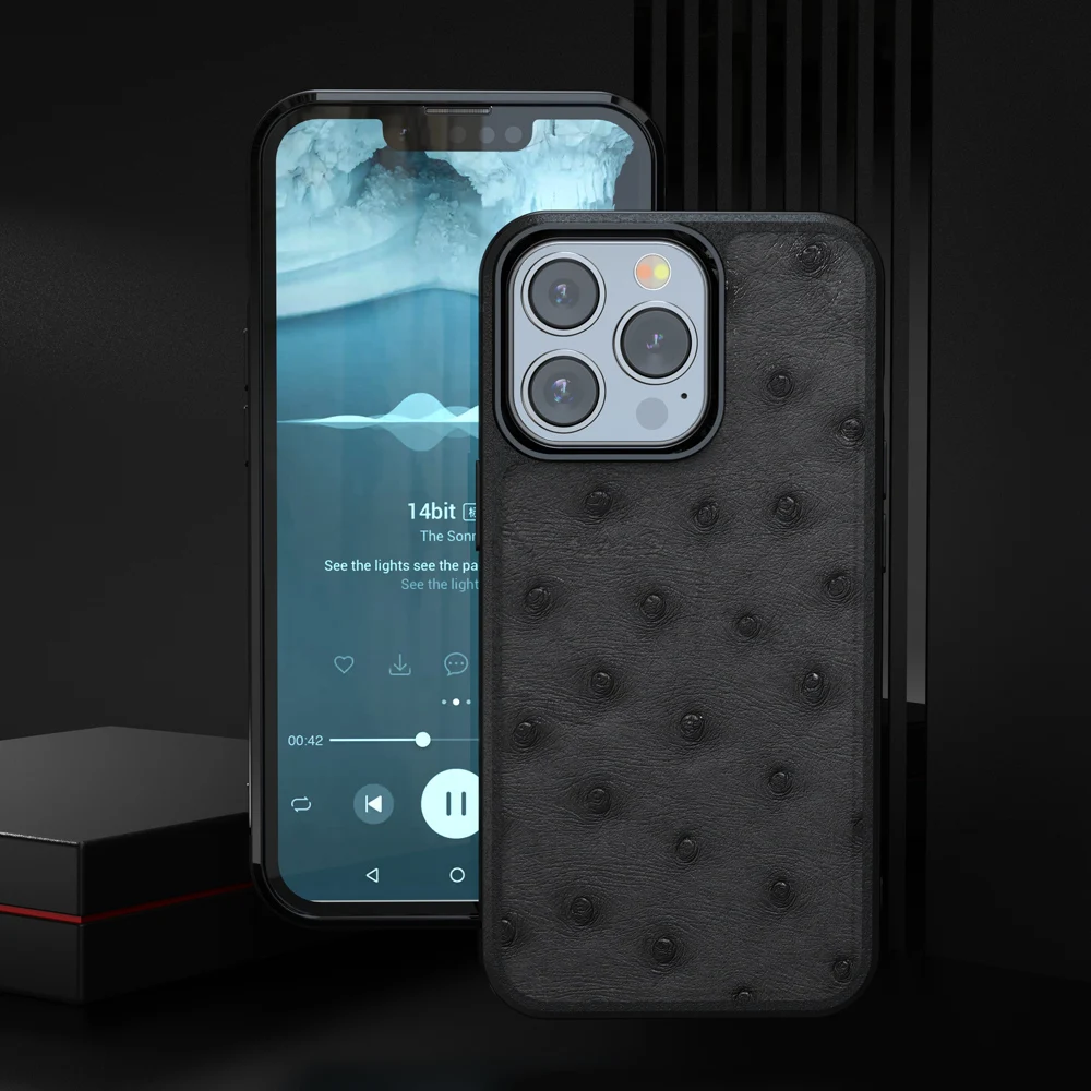

Чехол из 100% натуральной кожи страуса для телефона iPhone 13 13Pro iPhone 13 14 Pro Max, роскошный чехол-накладка