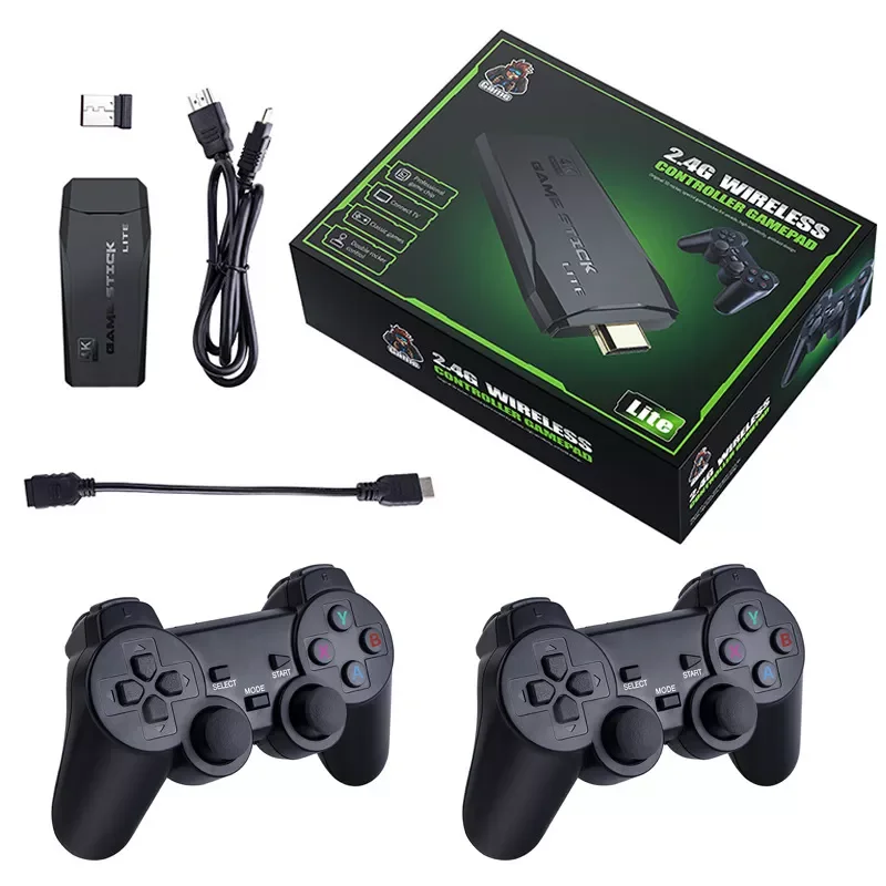 

Hot Sell 4K M8 Game Stick Wireless Video Game Console 64GB Retro Games with Dual 2.4G Gamepads for GBA/PS1