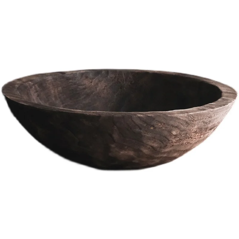 

Natural Large Black Wood Living Room Candy Fruit Snack Storage Plate Wooden Basin Dried Nut Tray Home Decoration Retro
