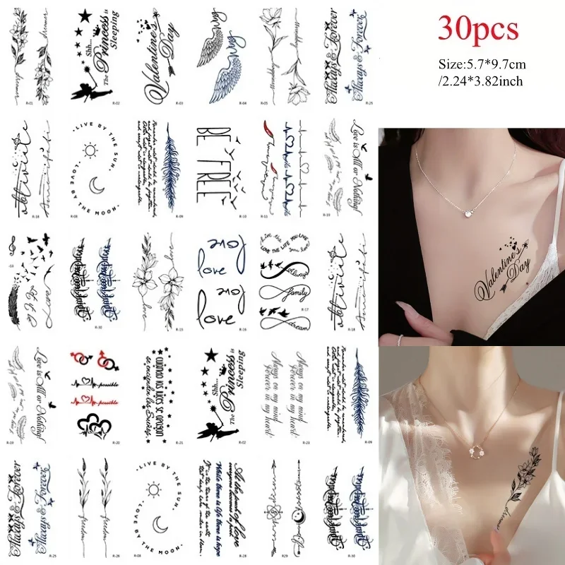 30 шт./компл. съемные переносные татуировки цитаты слова предложения роза
