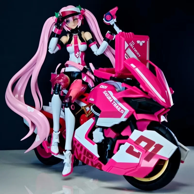 Фото Коллекционная аниме-фигурка Hatsune Miku в розовом мотоциклетном костюме с эффектом Soundburst, подвижная, из ABS и ПВХ, для хобби и коллекционирования №4