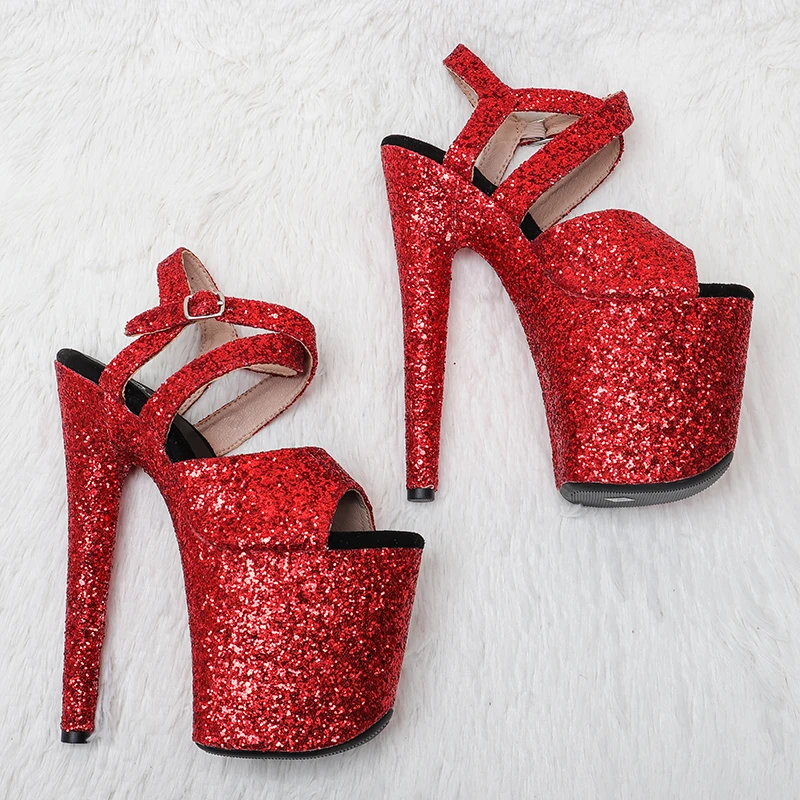Leecabe 20cm/8inches  Beautiful RED Glitter Pole dancing shoes  High Heel platform Pole Dancing Shoes