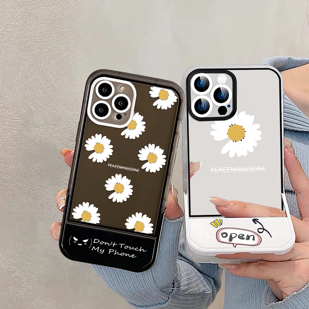 

Daisy Floral Stand Holder Case for iPhone 14ProMax 14Plus 13 12 11 Pro Max Soft Silicone Cover Luxury Transparent Carcasa