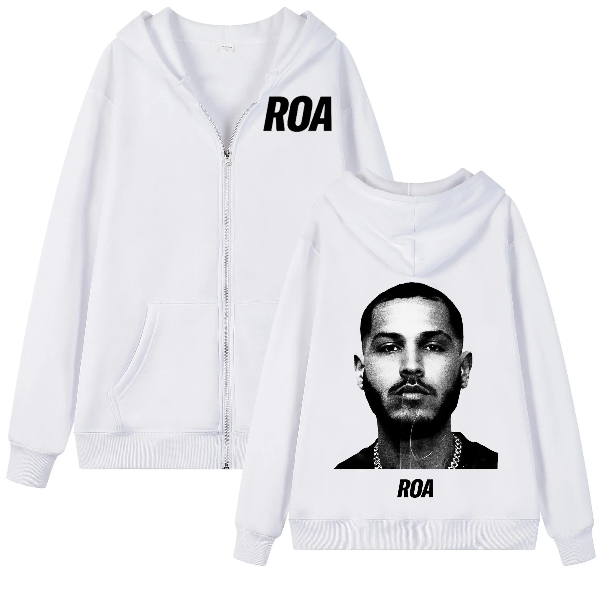 Фото Толстовка с графическим принтом Rapper Roa, модная винтажная куртка на молнии в стиле хип-хоп, пуловеры для мужчин и женщин, повседневные флисовые толстовки с длинными рукавами №2