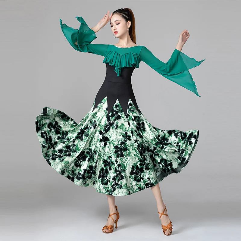 

Элегантное платье для бальных танцев для взрослых, красный/зеленый танцевальный костюм для выпускного, вальса, тренировочная одежда, танго танцевальное платье DL10029