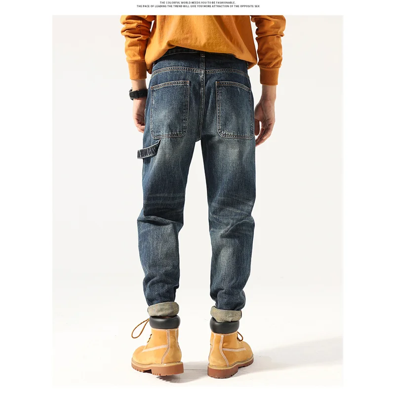 Streetwear Men New Pattern Vintage Recreational Blue Pants Straight Cylinder Comfortable Loose Temperament Jeans Autumn Female