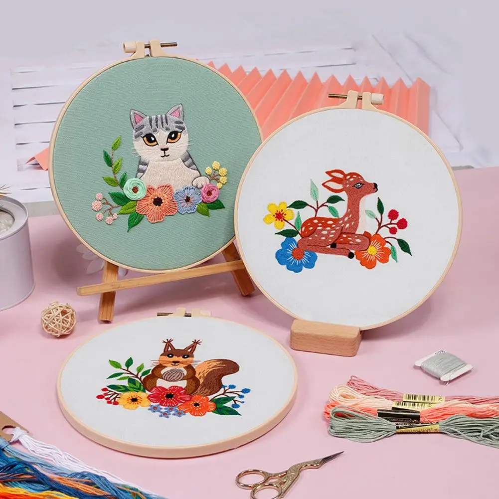 

NEW Women Embroidery Kit With Animal Rabbit Pattern Needlework Set With Embroidery Hoop For Beginners