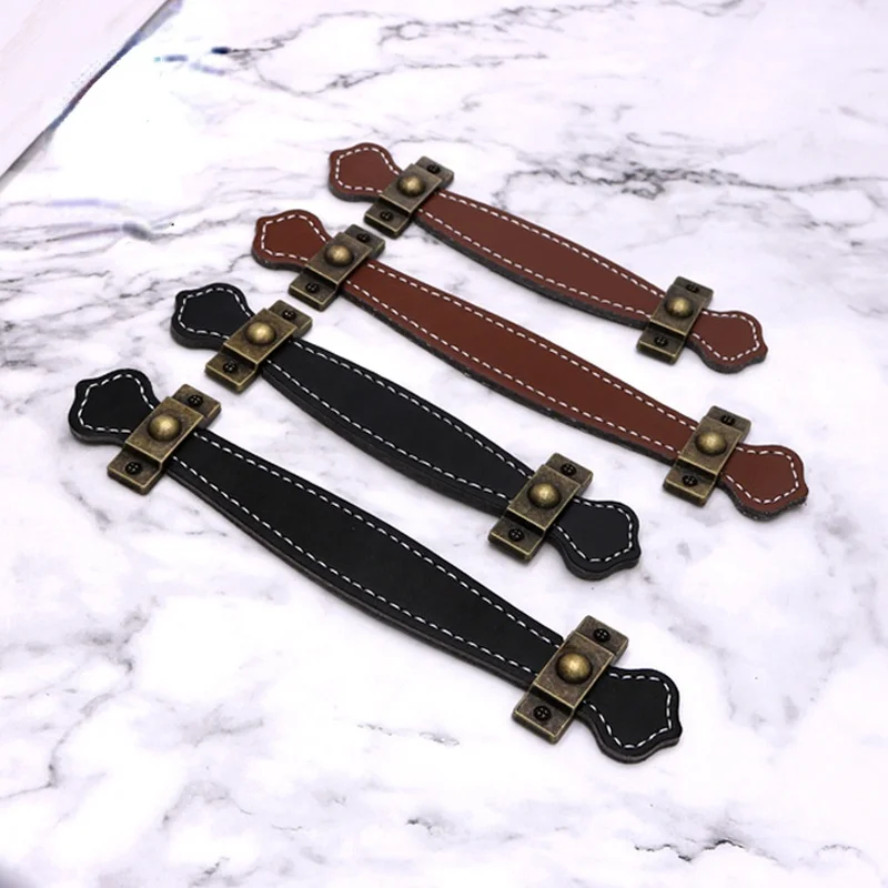 

Brown Leather Suitcase Leather Handle Brown High-end Wardrobe Leather Handle Black Retro Drawer Door Handle Furniture Hardware