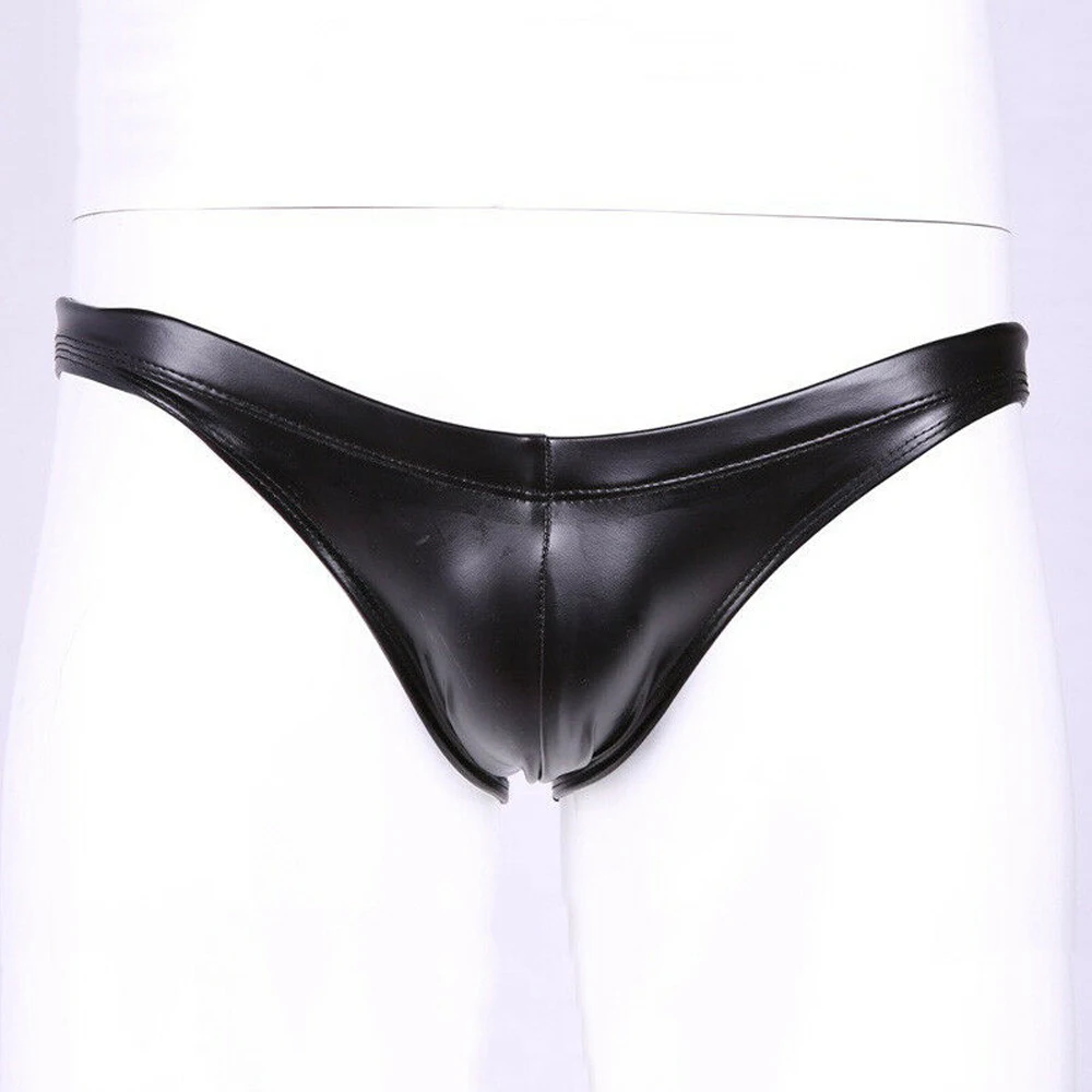 

Briefs Men Bikini Tight Stretch PU Leather Thong Bikini Bulge Pouch G-String Briefs Underpants U Convex Slip Hombre Underwear