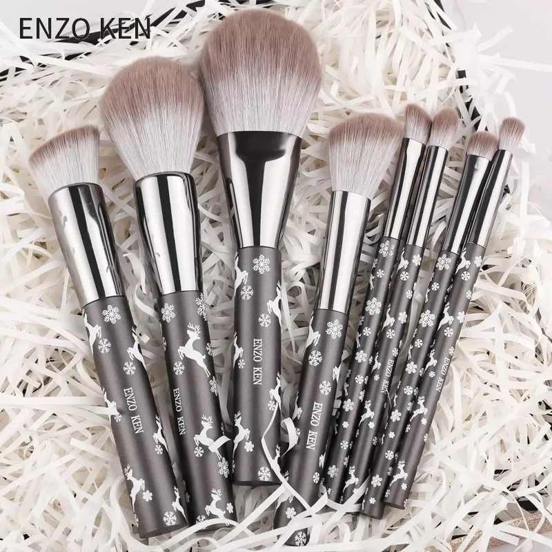 

NEW2023 Carcoal Grey Natural Goat Hair Makeup Brush Set by Luxury ENZO KEN, Extra Soft Real Hair Eyeshadow Brushes Set, Large An