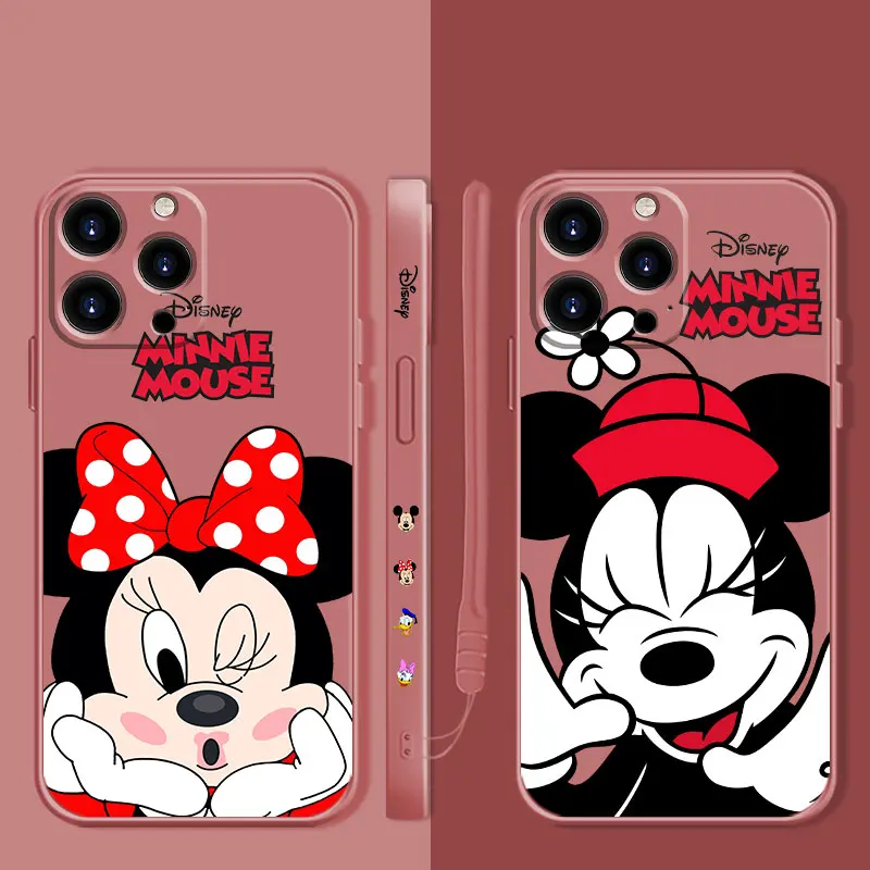 

Disney Minnie Smile Kiss Square Liquid Phone Case For Apple iPhone 14 13 12 11 Pro Max 13 12 Mini XS XR X 7 8 6 6S Plus Cover