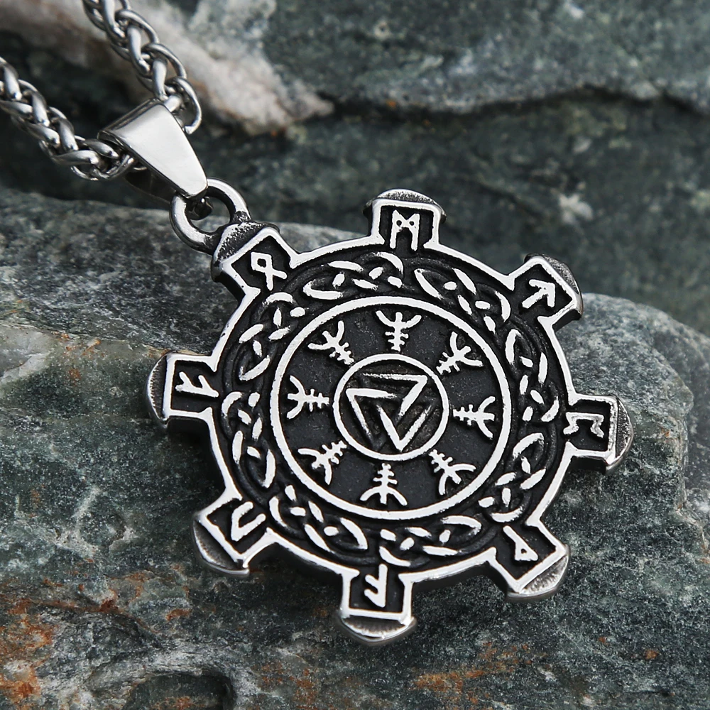 

Vintage Norse Compass Pendant Stainless Steel Viking Rune Valknut Necklace Unisex Celtic Knot Amulet Jewelry Gifts Dropshipping