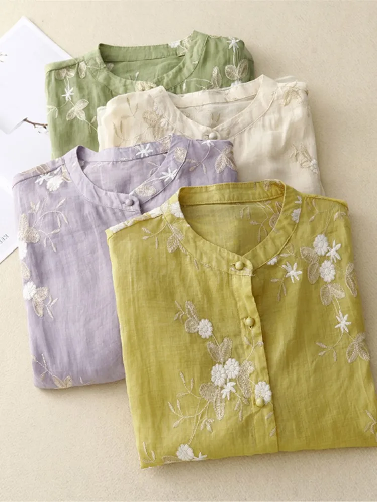 Женская блузка-рубашка с воротником-стойкой однобортная блузка из газовой ткани