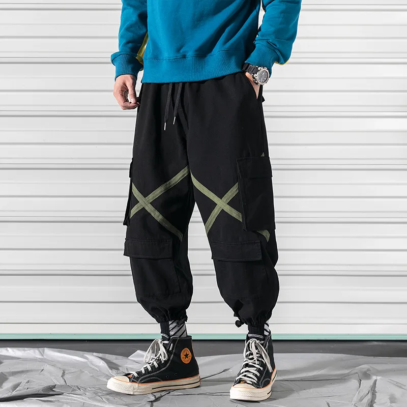 

ICCLEK Spring New Large Size Men's Cargo Pants Casual Hip Hop Capris Drawstring Male Trousers Streetwear Joggers Pants gf23