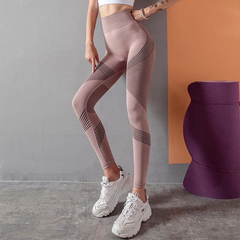 

Fitness Pants Knitted Seamless High-waisted Belly Elastic Tight-fitting Quick-drying Yoga Pants Slimming Running Sports Pants