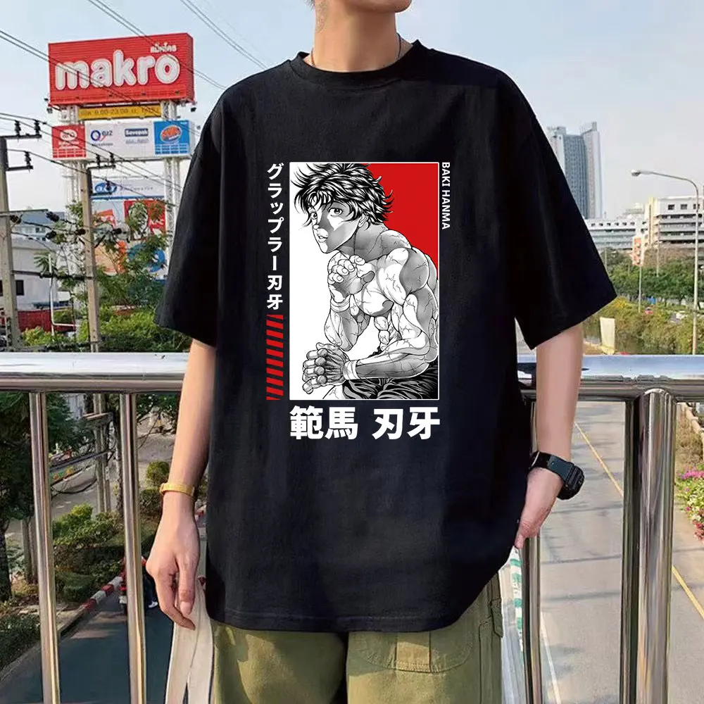 

Мужская футболка Baki The Grappler с аниме, Yujiro Hanma, повседневные мужские хлопковые футболки с коротким рукавом, модные классические футболки с манг...