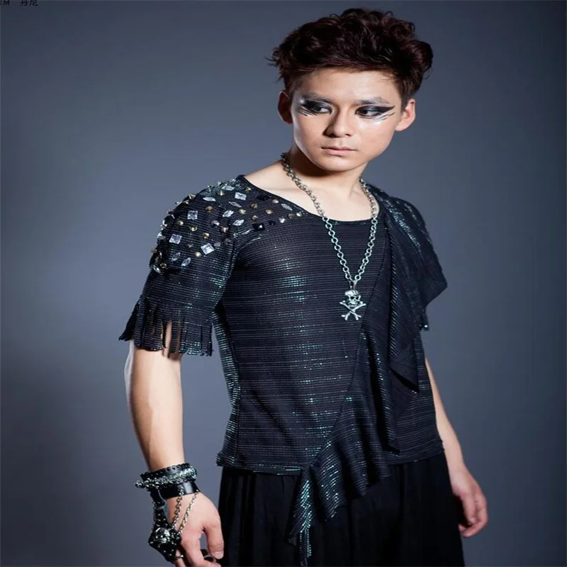 Wear costume irregular fashion punk slim sexy shirt men short sleeve shirt korean shirt mens personality stage singer dance