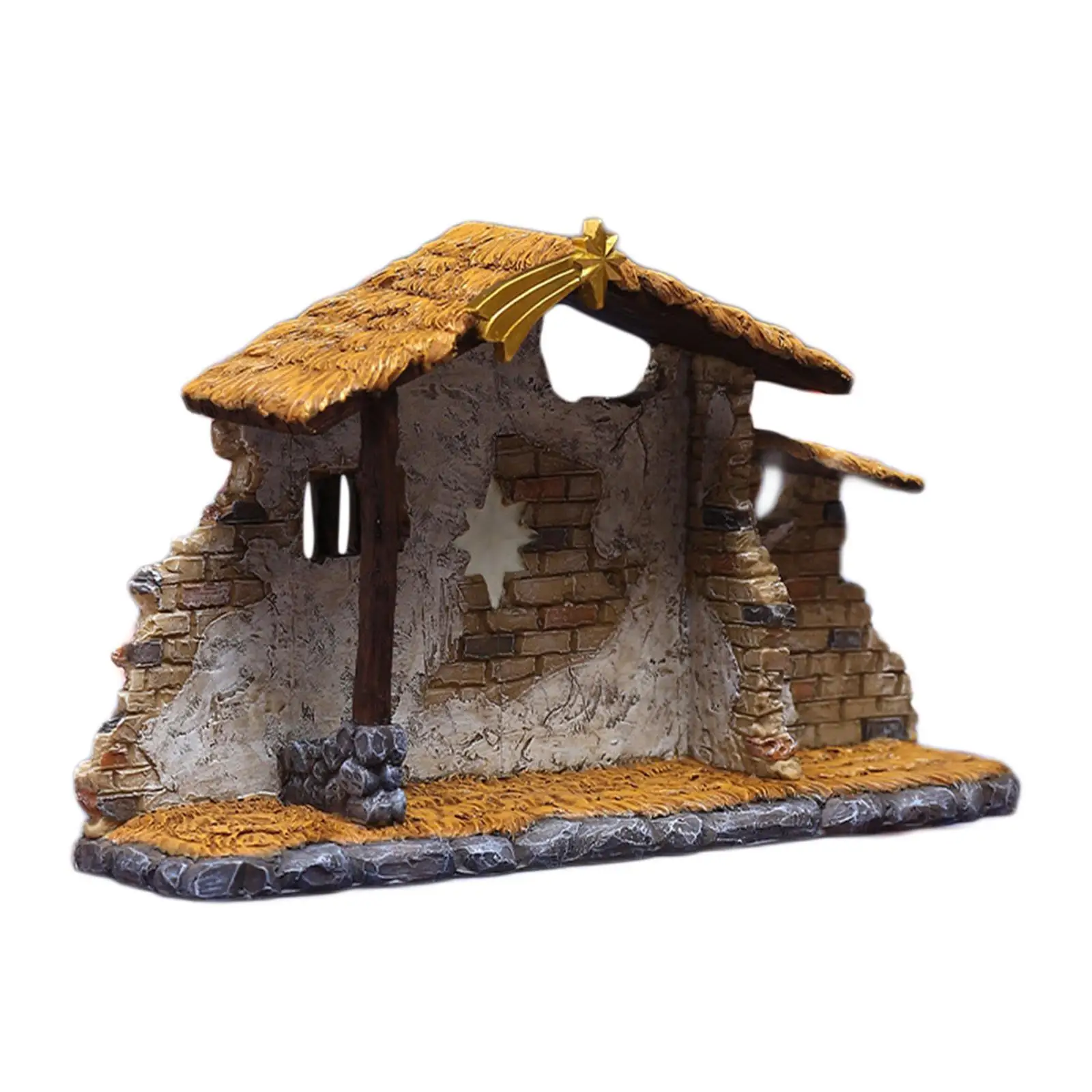 

Traditional Nativity Shed Ornament Resin Figurine Decorative for Christmas