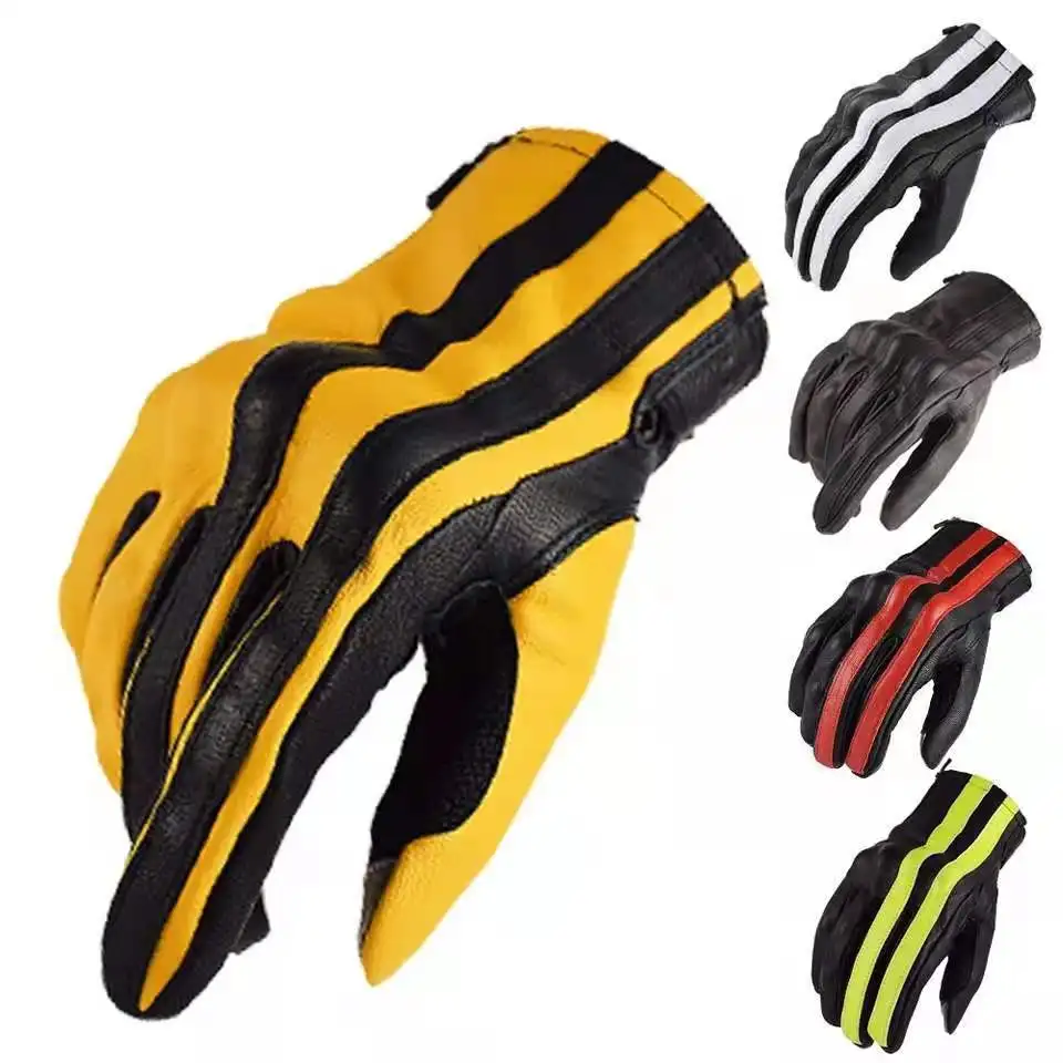 

Genuine Goatskin Leather Gloves Men's Motorcycle Gloves KOMINE Motocross Breathable Striped Gloves Spring Summer Riding Gloves